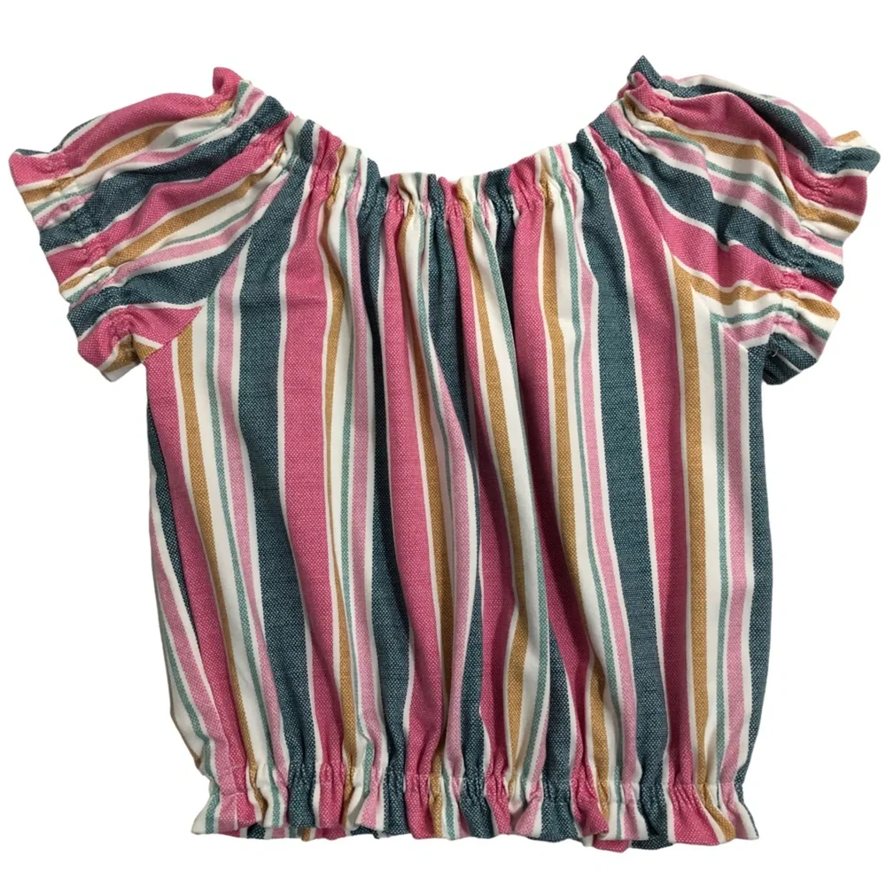SHOSHO Top Shorts Set Size 10 Pink Stripes Comfortable Elastic Waist